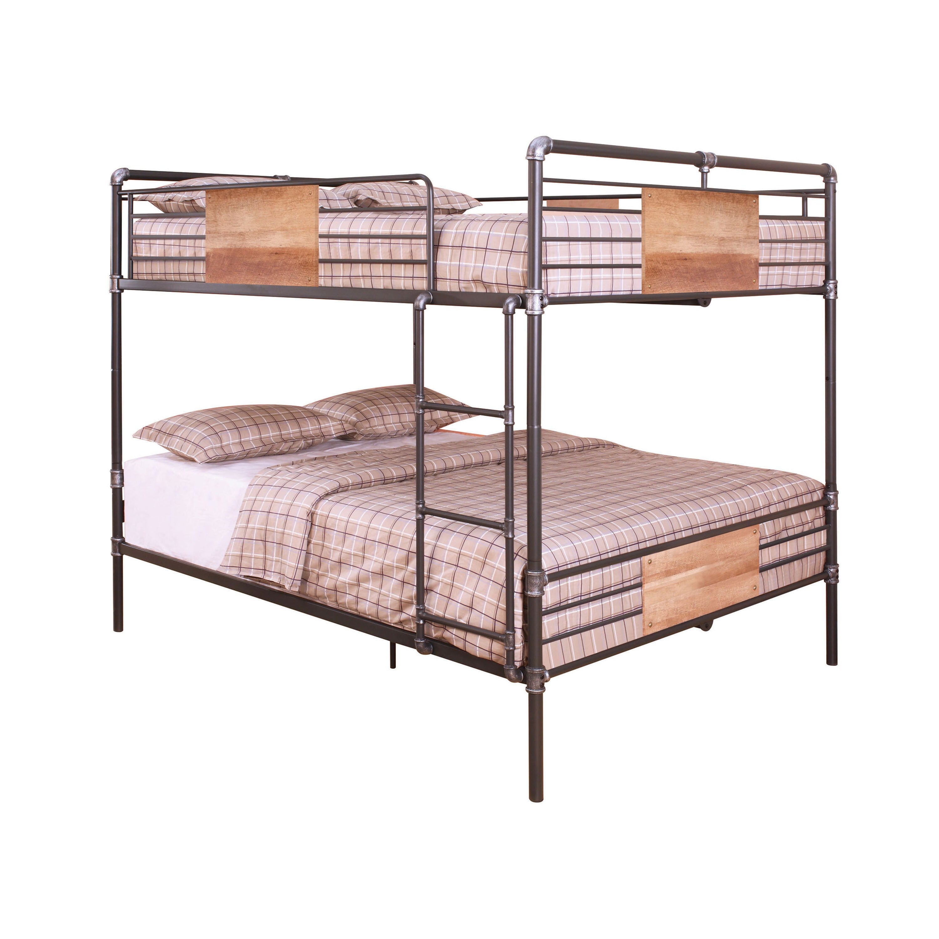 Perrone Brantley Queen over Queen Sandy Black Metal Bunk Bed – Industrial Hand Brushed Finish