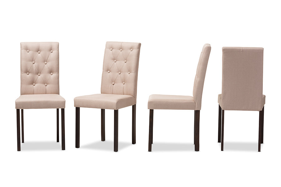 Gardner Modern and Contemporary Dark Brown Finished Beige Fabric Upholstered Dining Chair (Set of 4)