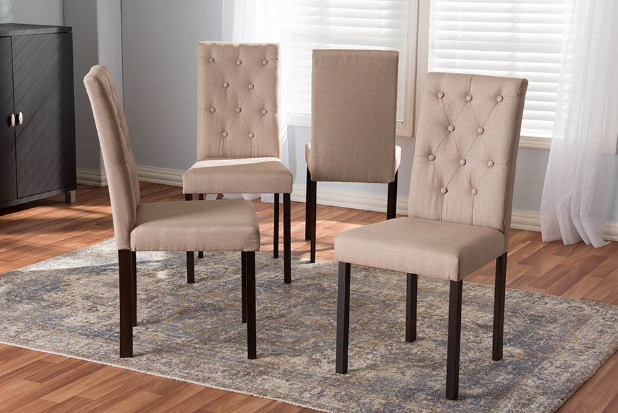 Gardner Modern and Contemporary Dark Brown Finished Beige Fabric Upholstered Dining Chair (Set of 4)