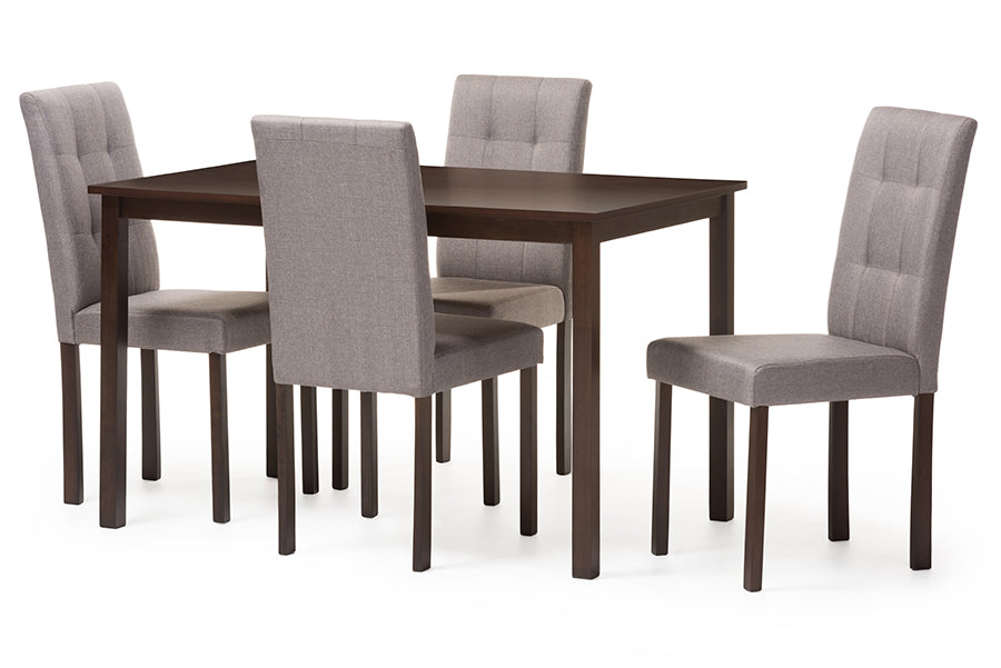 Baxton Studio Andrew Modern and Contemporary 5-Piece Grey Fabric Upholstered Grid-tufting Dining Set
