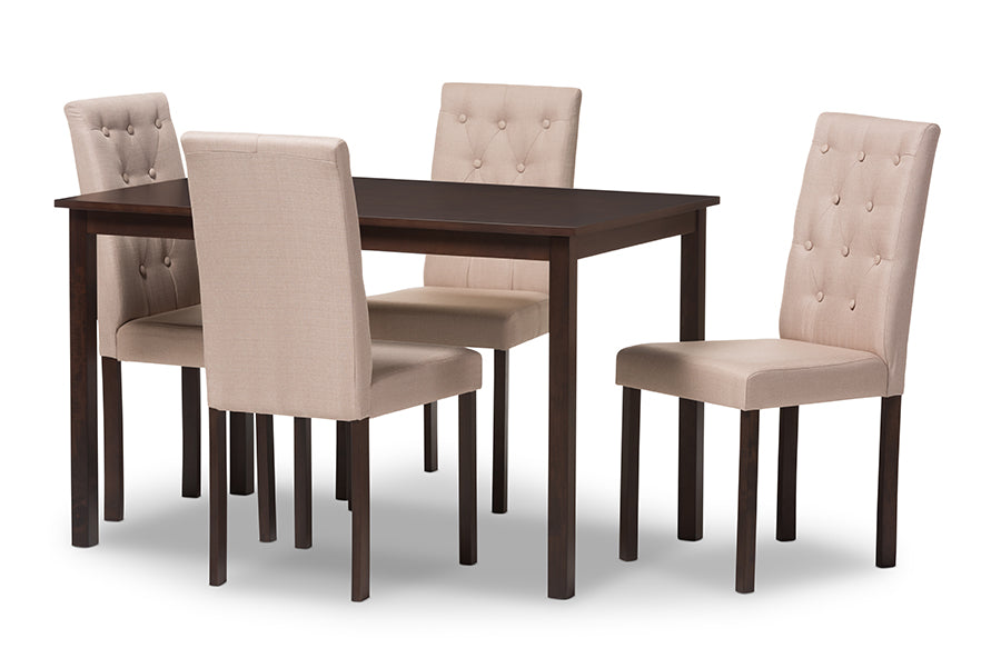 Gardner Modern and Contemporary 5-Piece Dark Brown Finished Beige Fabric Upholstered Dining Set