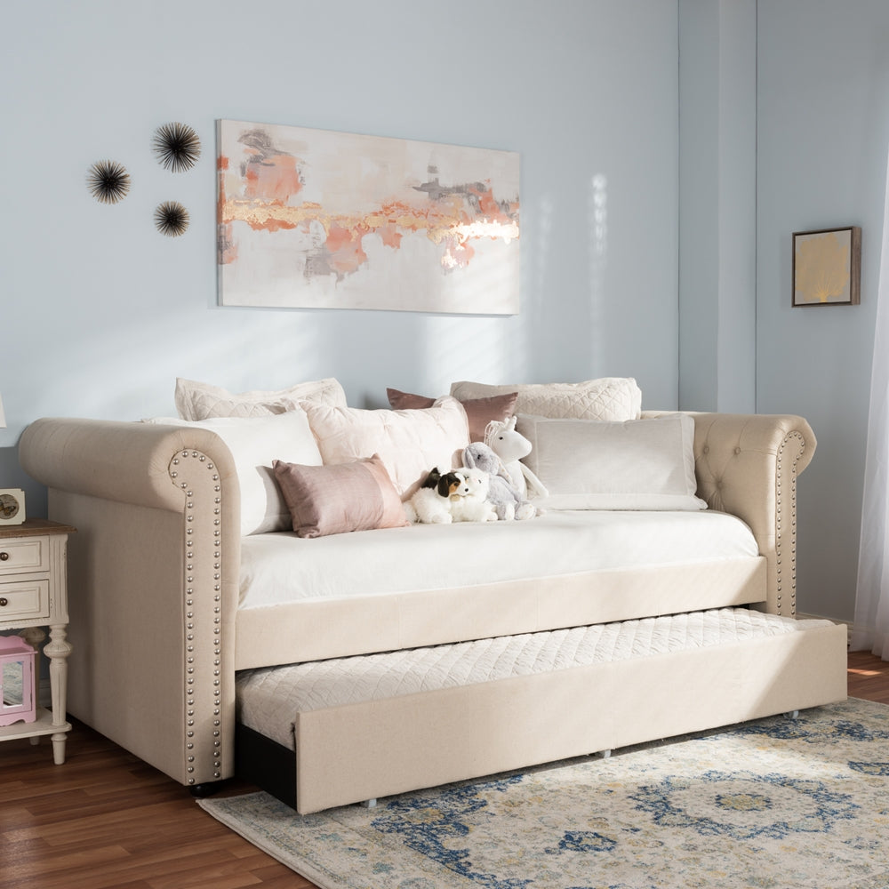 Mabelle Modern and Contemporary Beige Fabric Trundle Daybed
