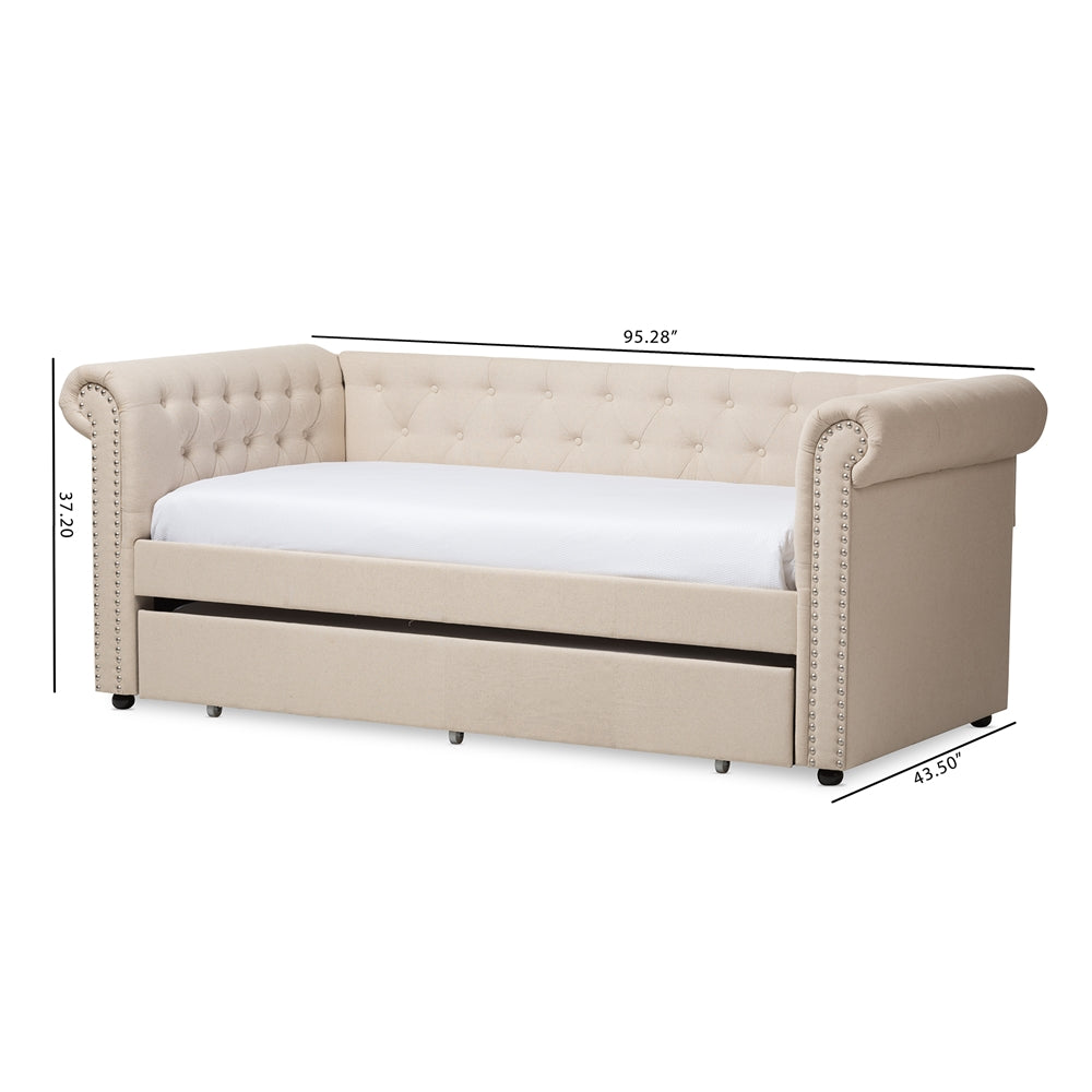 Mabelle Modern and Contemporary Beige Fabric Trundle Daybed