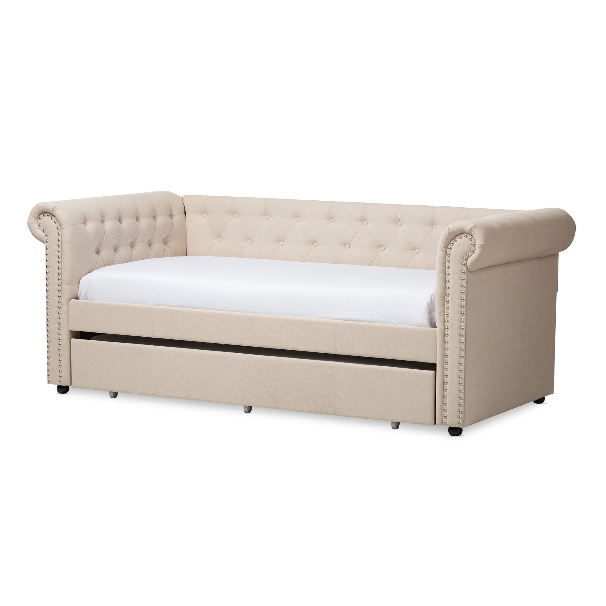 Mabelle Modern and Contemporary Beige Fabric Trundle Daybed