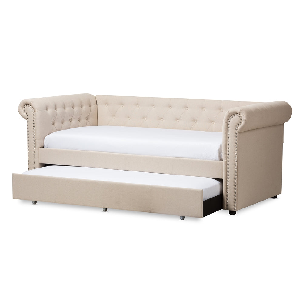 Mabelle Modern and Contemporary Beige Fabric Trundle Daybed