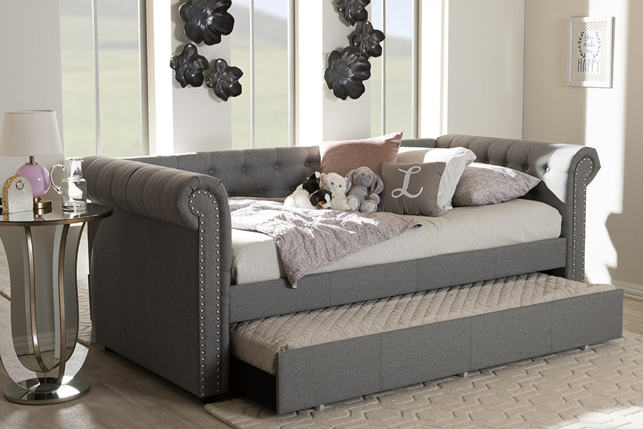 Mabelle Modern and Contemporary Grey Fabric Trundle Daybed