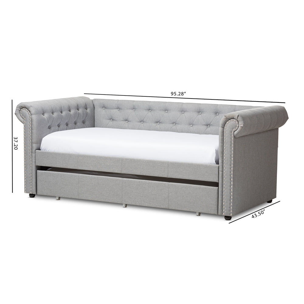 Mabelle Modern and Contemporary Grey Fabric Trundle Daybed