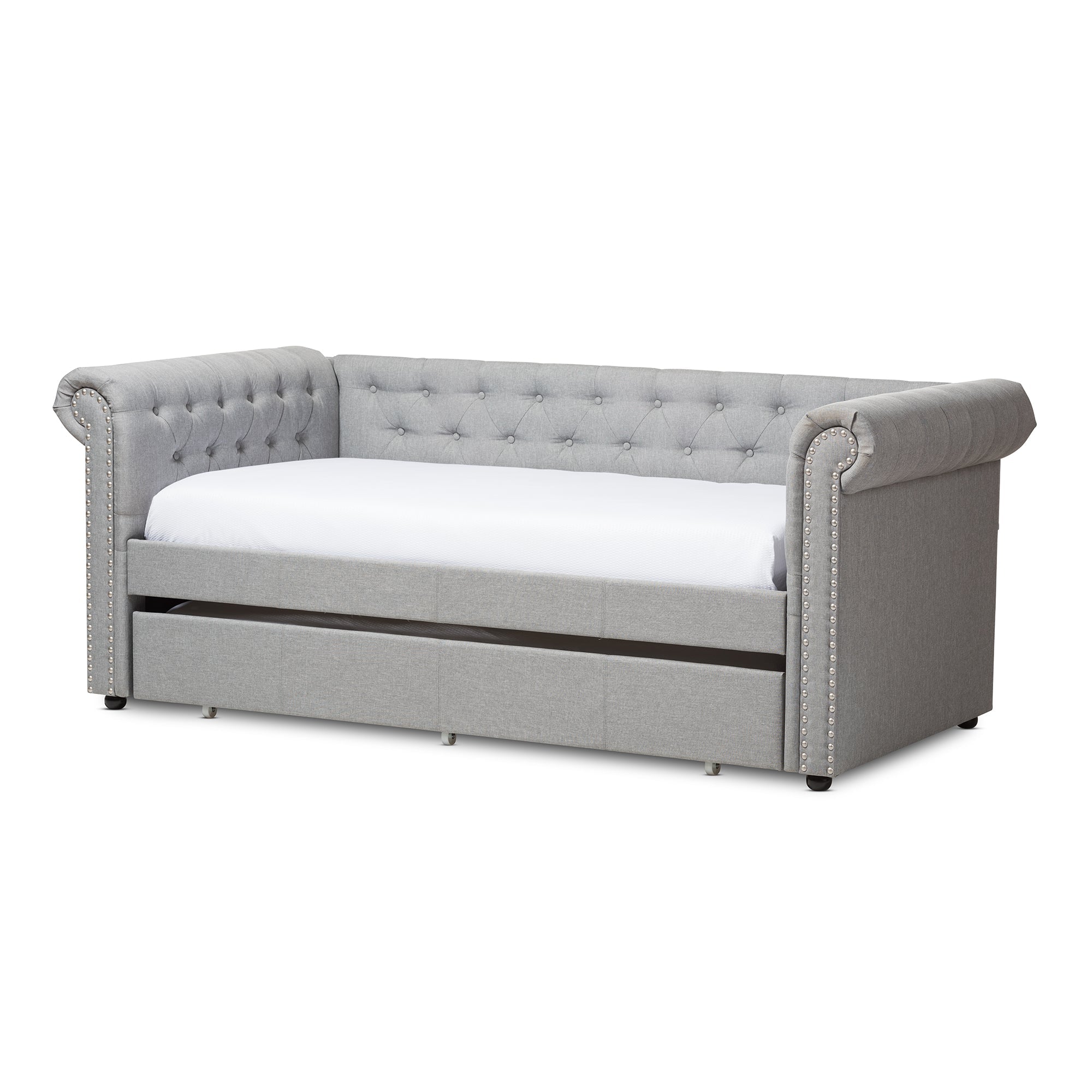 Mabelle Modern and Contemporary Grey Fabric Trundle Daybed