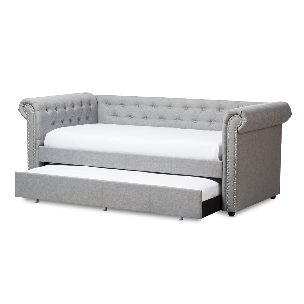 Mabelle Modern and Contemporary Grey Fabric Trundle Daybed