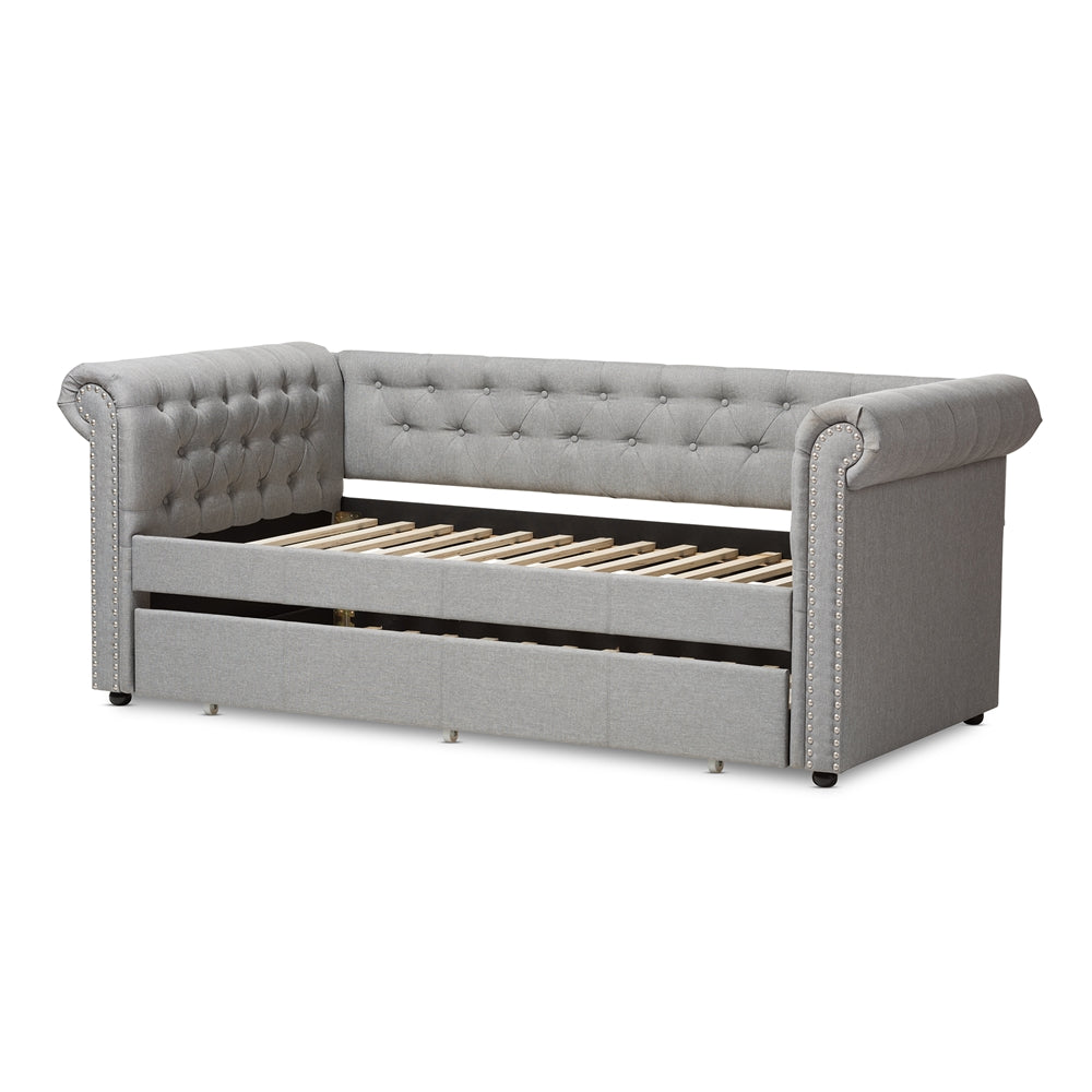 Mabelle Modern and Contemporary Grey Fabric Trundle Daybed