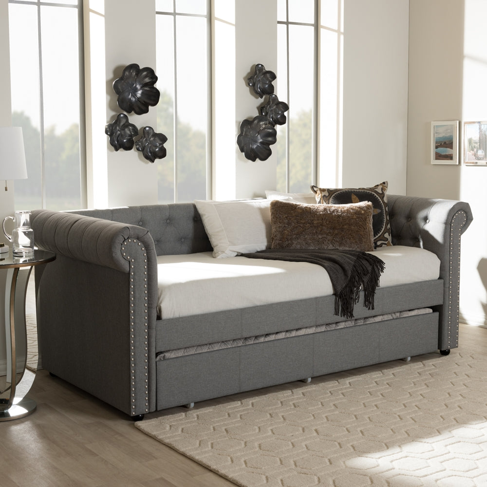 Mabelle Modern and Contemporary Grey Fabric Trundle Daybed