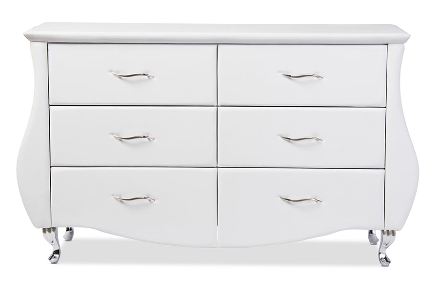 Baxton Studio Enzo Modern and Contemporary White Faux Leather 6-Drawer Dresser