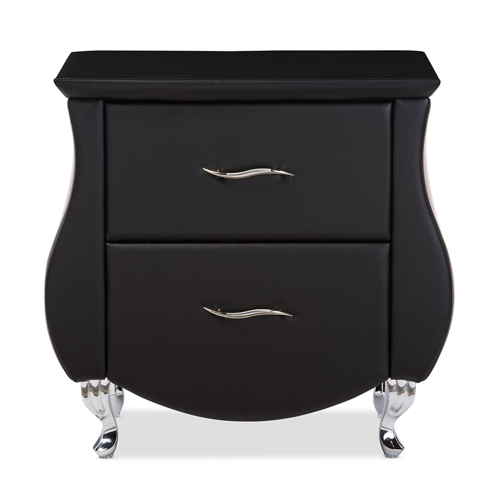 Erin Modern and Contemporary Black Faux Leather Upholstered Nightstand