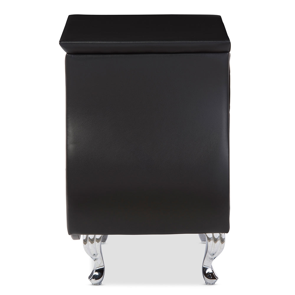 Erin Modern and Contemporary Black Faux Leather Upholstered Nightstand
