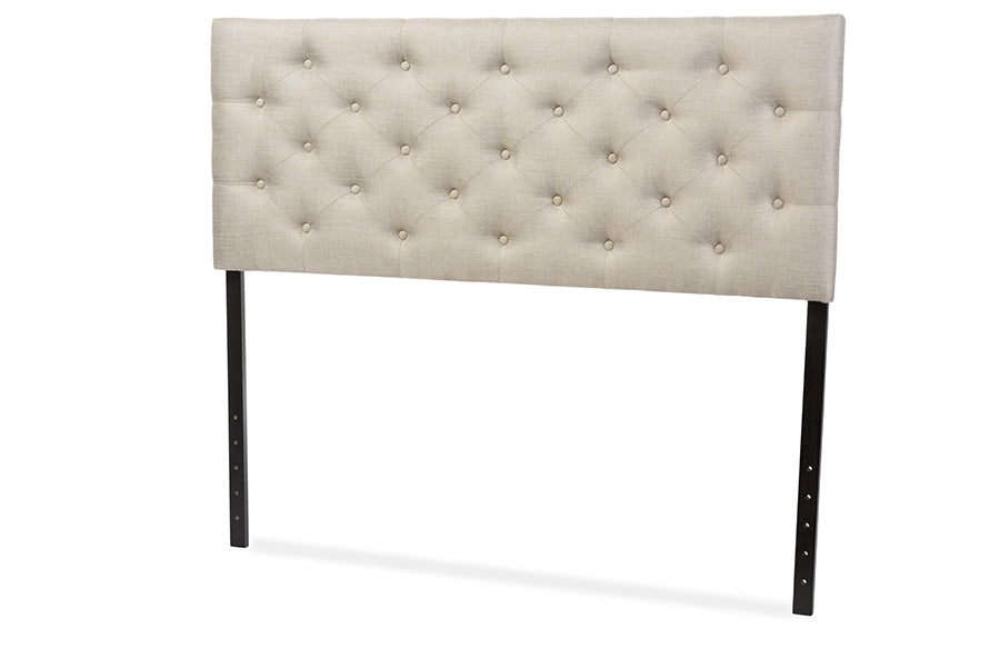 Viviana Modern and Contemporary Light Beige Fabric Upholstered Button-tufted Queen Size Headboard