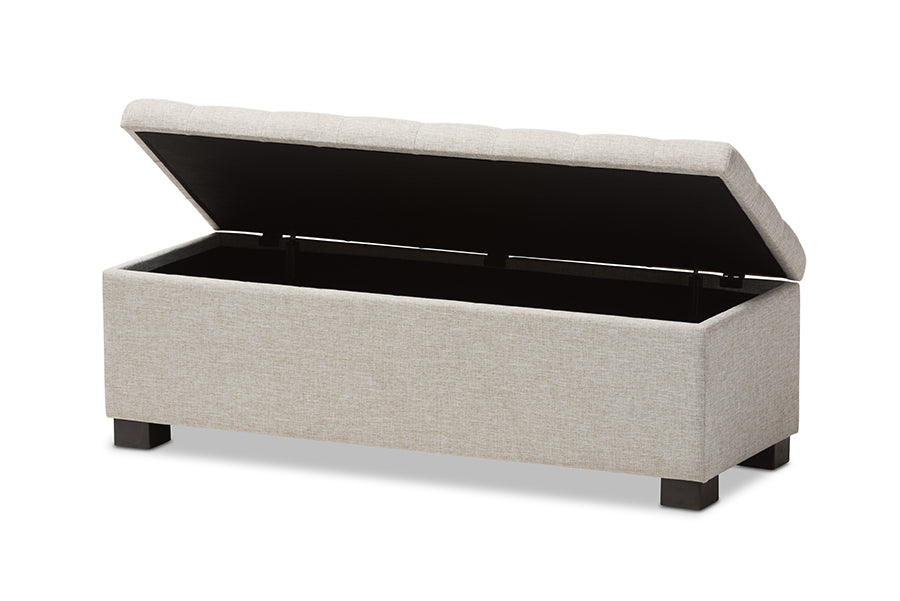 Roanoke Modern and Contemporary Beige Fabric Upholstered Storage Ottoman Bench
