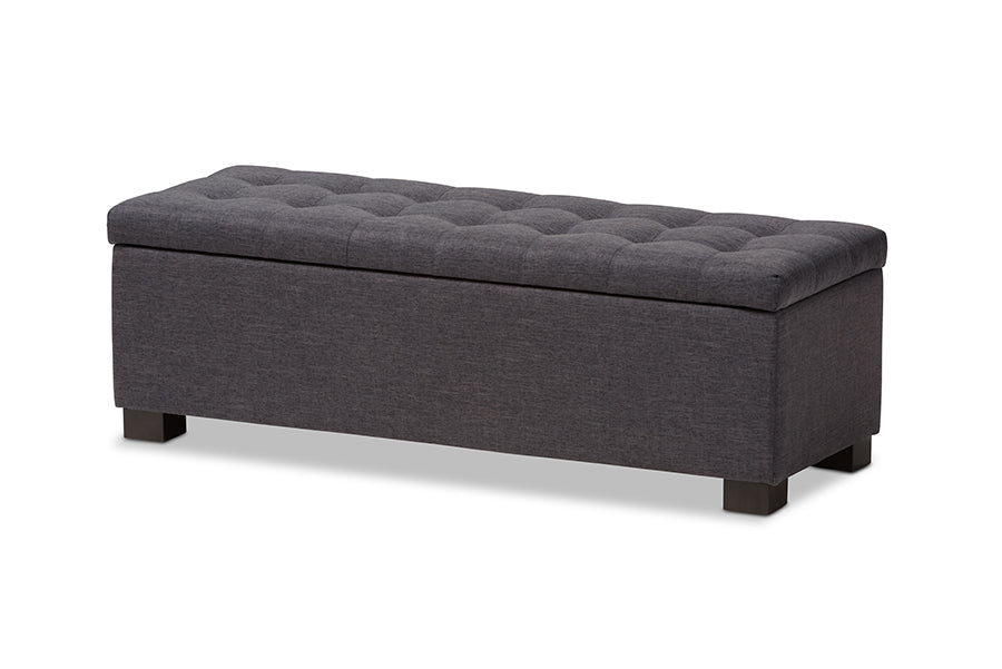 Roanoke Modern and Contemporary Dark Grey Fabric Upholstered Grid-Tufting Storage Ottoman Bench