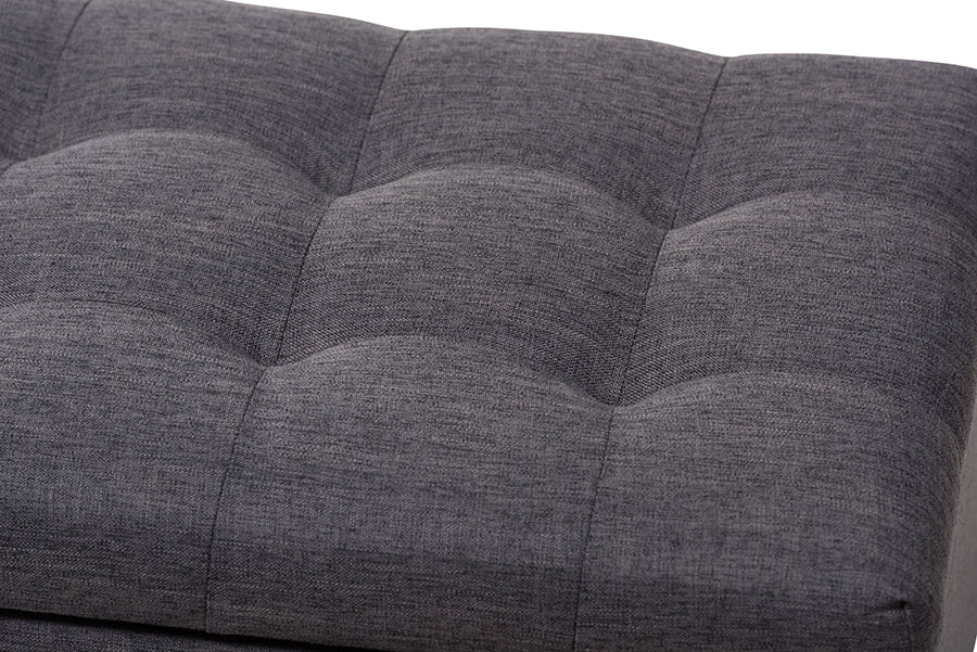 Roanoke Modern and Contemporary Dark Grey Fabric Upholstered Grid-Tufting Storage Ottoman Bench