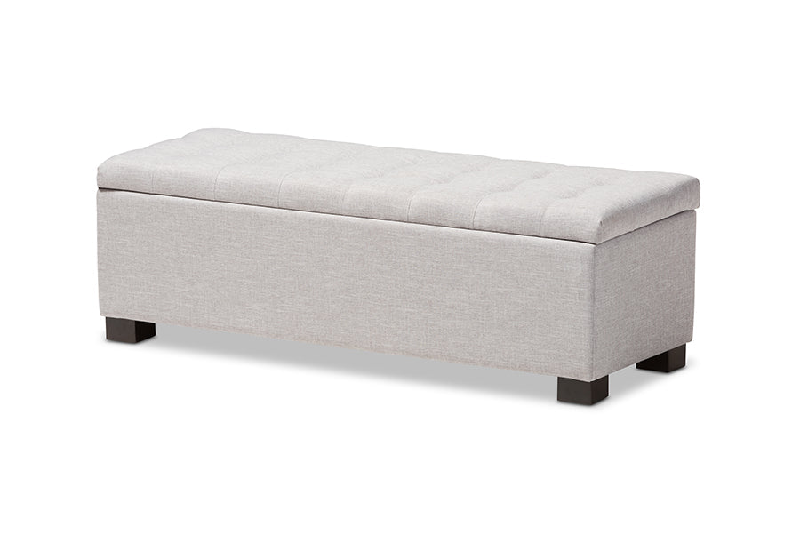 Roanoke Modern and Contemporary Grayish Beige Fabric Upholstered Grid-Tufting Storage Ottoman Bench