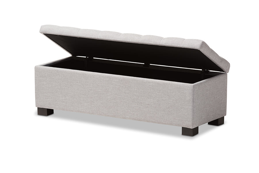 Roanoke Modern and Contemporary Grayish Beige Fabric Upholstered Grid-Tufting Storage Ottoman Bench