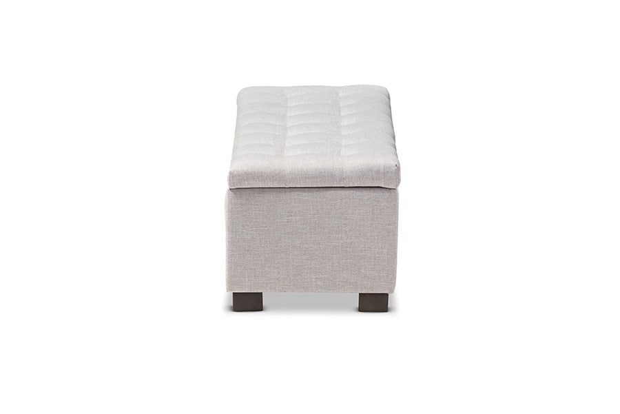 Roanoke Modern and Contemporary Grayish Beige Fabric Upholstered Grid-Tufting Storage Ottoman Bench