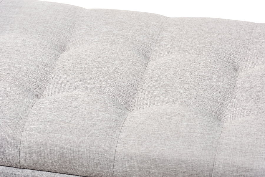 Roanoke Modern and Contemporary Grayish Beige Fabric Upholstered Grid-Tufting Storage Ottoman Bench