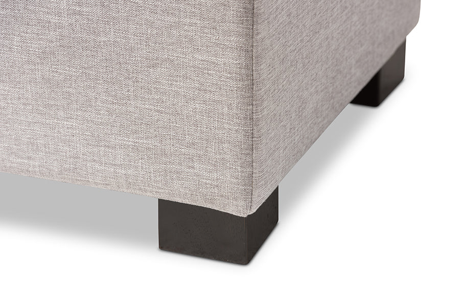 Roanoke Modern and Contemporary Grayish Beige Fabric Upholstered Grid-Tufting Storage Ottoman Bench