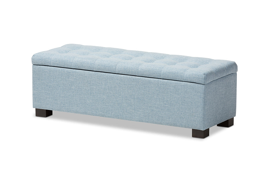 Roanoke Modern and Contemporary Light Blue Fabric Upholstered Storage Ottoman Bench