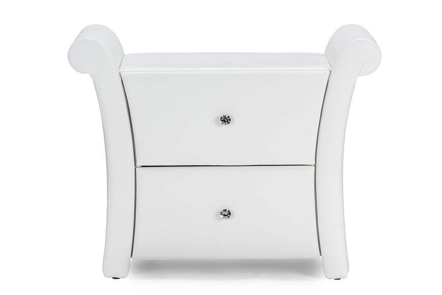 Victoria Matte White PU Leather 2 Storage Drawers Nightstand Bedside Table