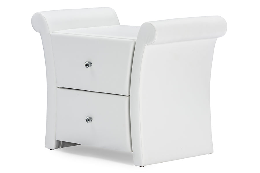 Victoria Matte White PU Leather 2 Storage Drawers Nightstand Bedside Table