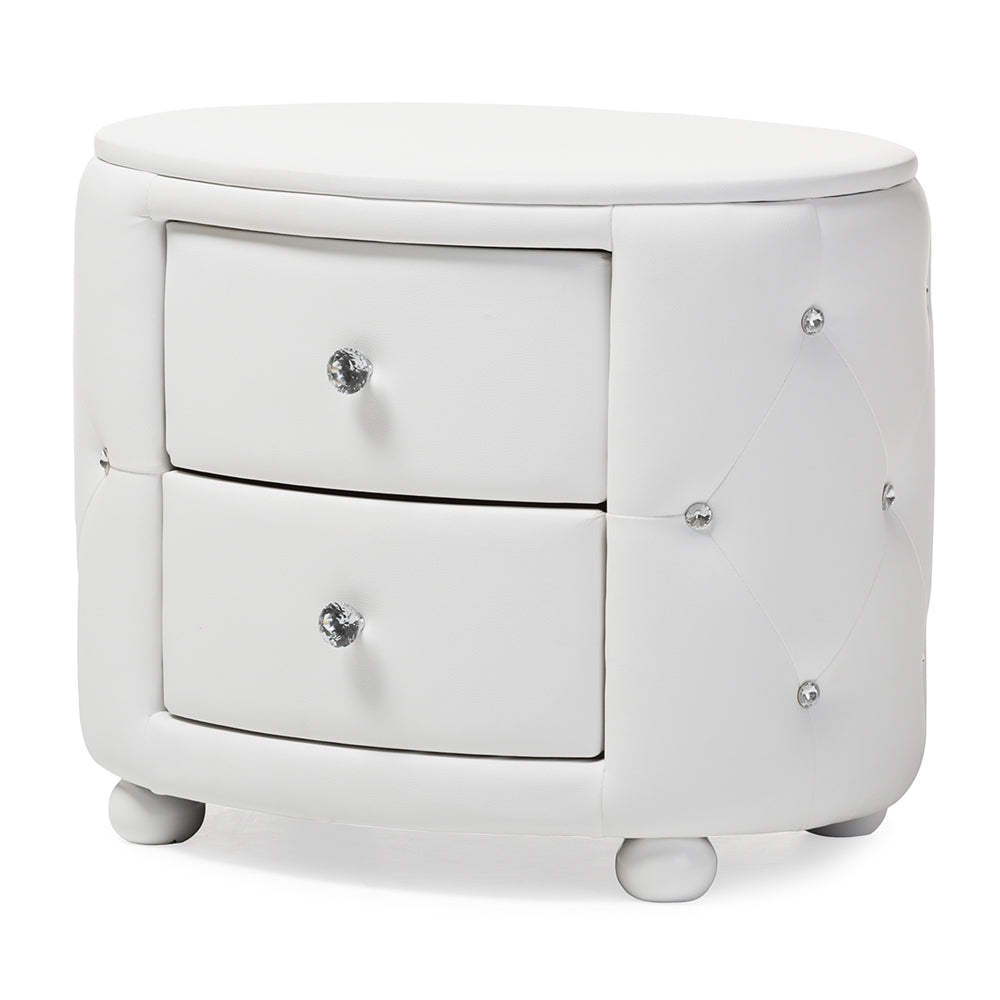 Davina Hollywood our Style Oval 2-drawer White Faux Leather Upholstered Nightstand