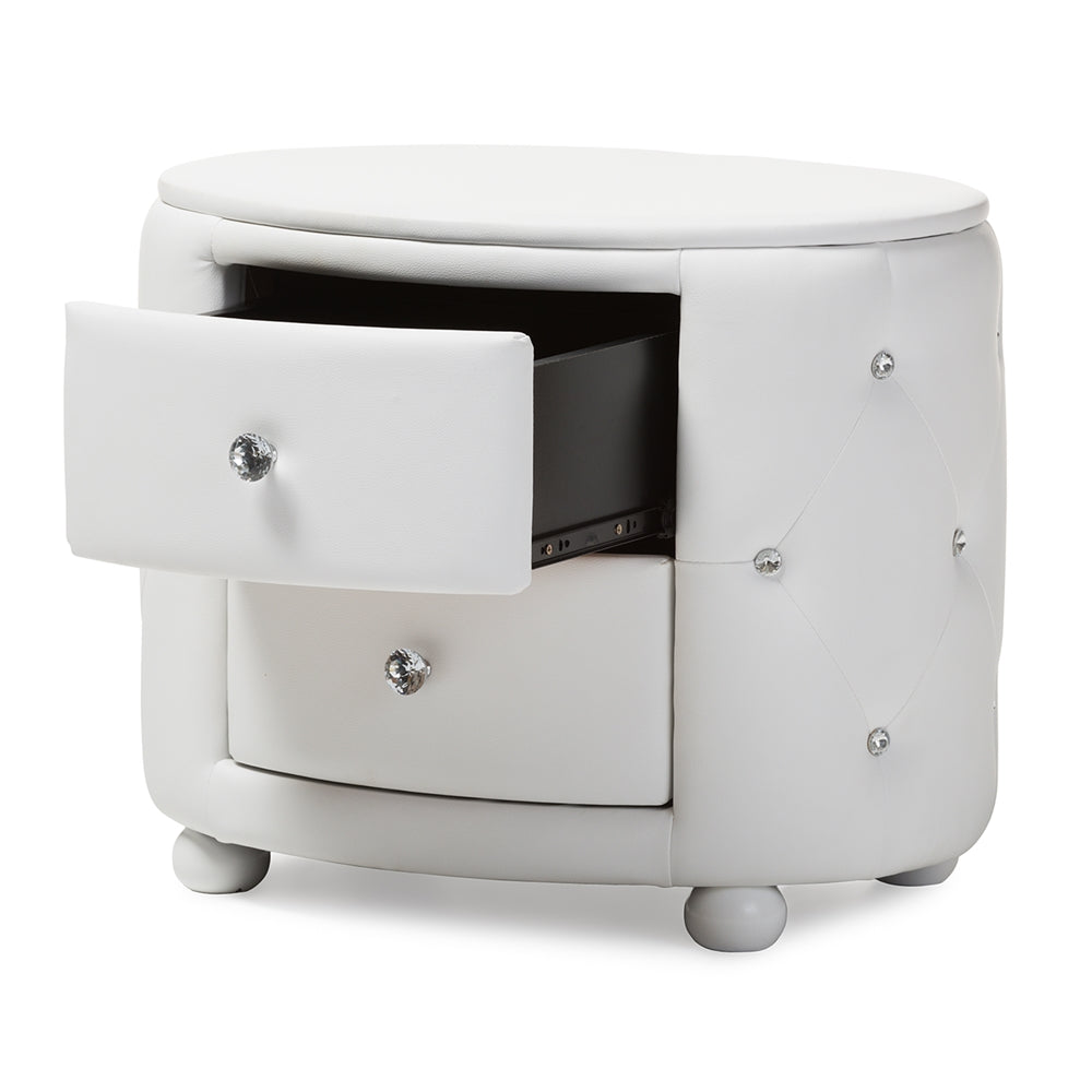 Davina Hollywood our Style Oval 2-drawer White Faux Leather Upholstered Nightstand
