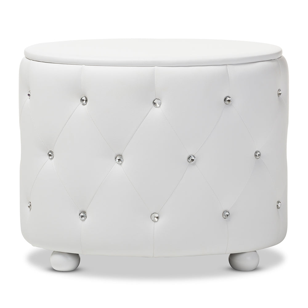 Davina Hollywood our Style Oval 2-drawer White Faux Leather Upholstered Nightstand