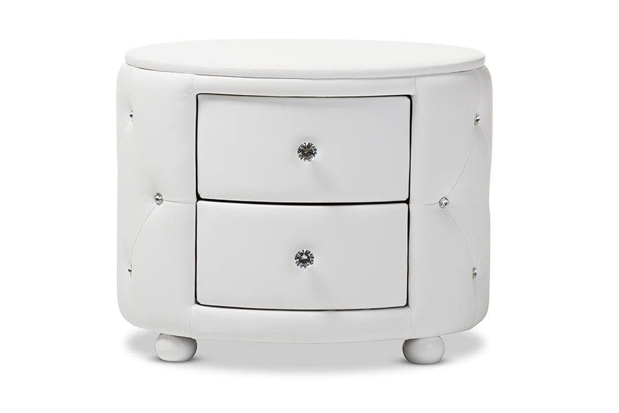 Davina Hollywood our Style Oval 2-drawer White Faux Leather Upholstered Nightstand