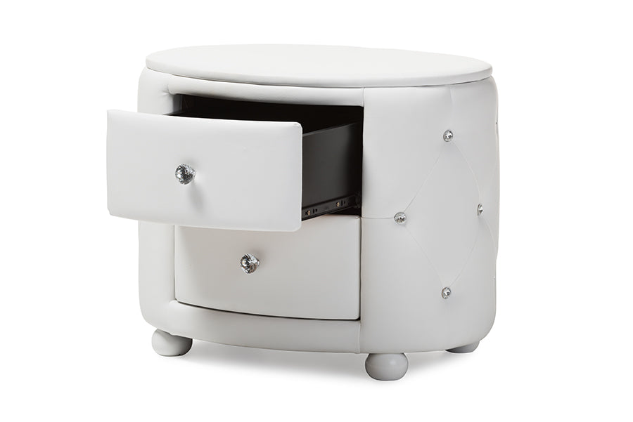 Davina Hollywood our Style Oval 2-drawer White Faux Leather Upholstered Nightstand