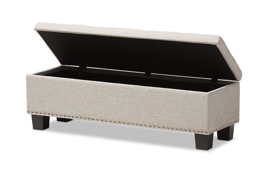 Hannah Modern and Contemporary Beige Fabric Upholstered Button-Tufting Storage Ottoman Bench