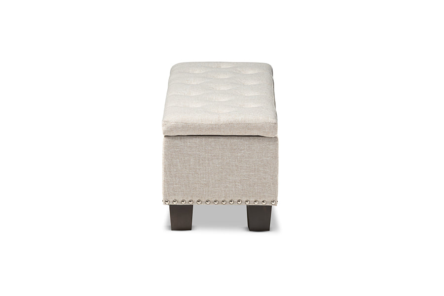 Hannah Modern and Contemporary Beige Fabric Upholstered Button-Tufting Storage Ottoman Bench