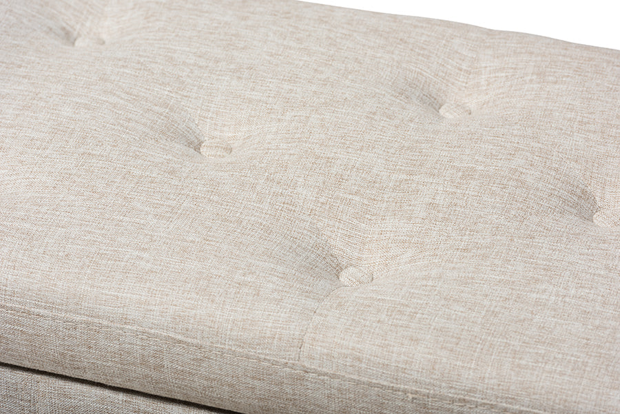 Hannah Modern and Contemporary Beige Fabric Upholstered Button-Tufting Storage Ottoman Bench