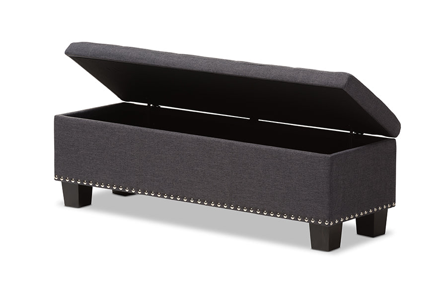Hannah Modern and Contemporary Dark Grey Fabric Upholstered Button-Tufting Storage Ottoman Bench
