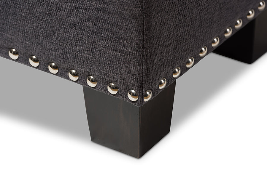 Hannah Modern and Contemporary Dark Grey Fabric Upholstered Button-Tufting Storage Ottoman Bench