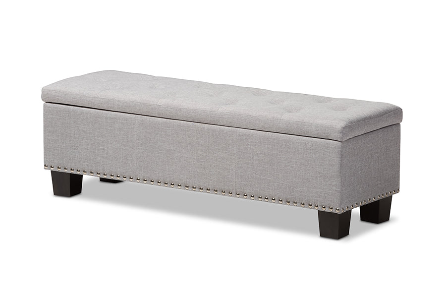 Hannah Modern and Contemporary Grayish Beige Fabric Upholstered Button-Tufting Storage Ottoman Bench