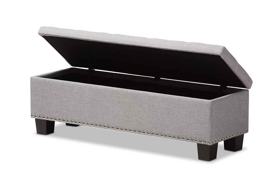 Hannah Modern and Contemporary Grayish Beige Fabric Upholstered Button-Tufting Storage Ottoman Bench
