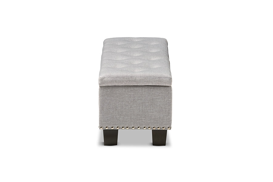 Hannah Modern and Contemporary Grayish Beige Fabric Upholstered Button-Tufting Storage Ottoman Bench