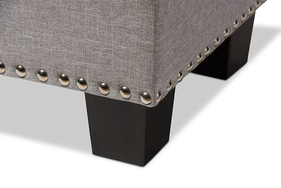 Hannah Modern and Contemporary Grayish Beige Fabric Upholstered Button-Tufting Storage Ottoman Bench