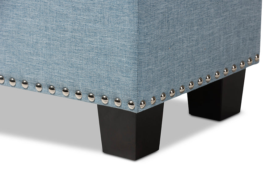 Hannah Modern and Contemporary Light Blue Fabric Upholstered Button-Tufting Storage Ottoman Bench