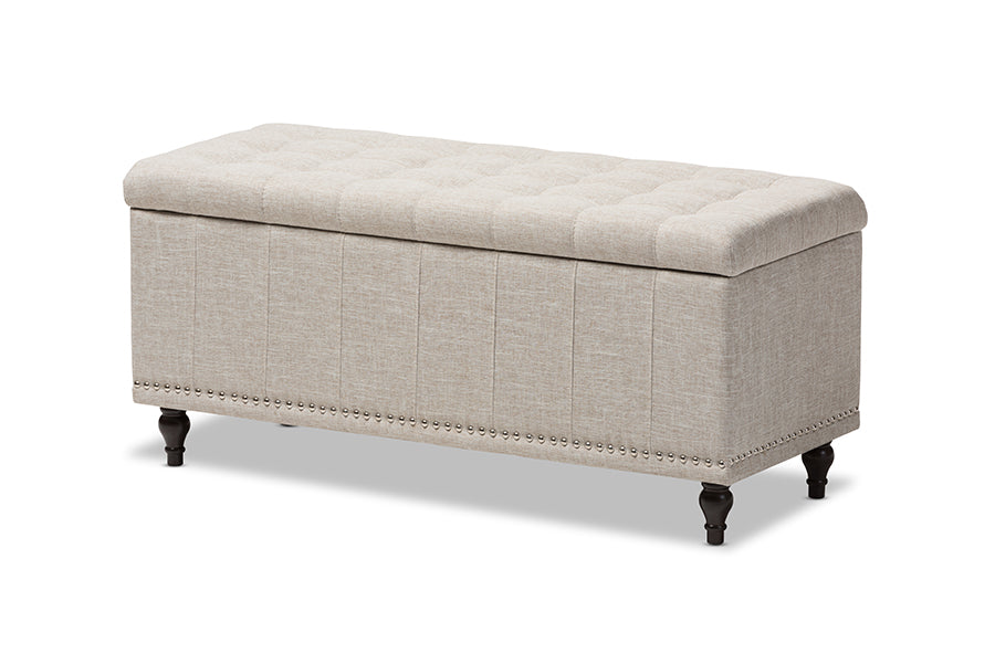 Kaylee Modern Classic Beige Fabric Upholstered Button-Tufting Storage Ottoman Bench