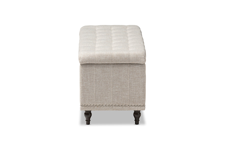 Kaylee Modern Classic Beige Fabric Upholstered Button-Tufting Storage Ottoman Bench