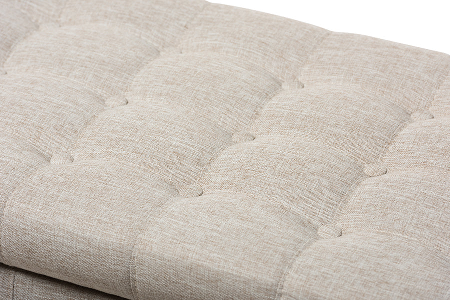 Kaylee Modern Classic Beige Fabric Upholstered Button-Tufting Storage Ottoman Bench