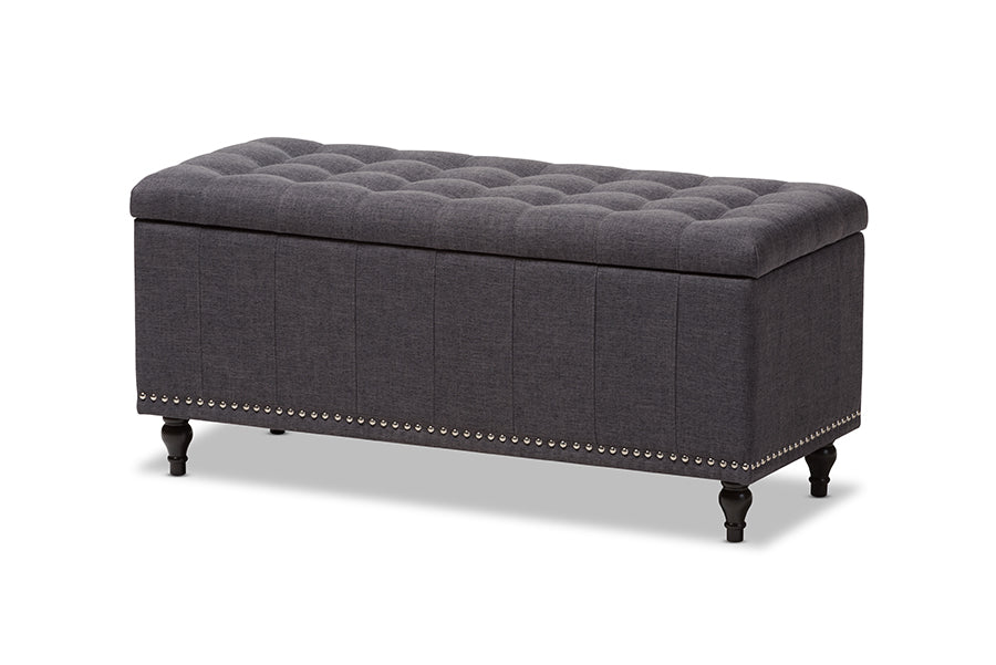 Kaylee Modern Classic Dark Grey Fabric Upholstered Button-Tufting Storage Ottoman Bench