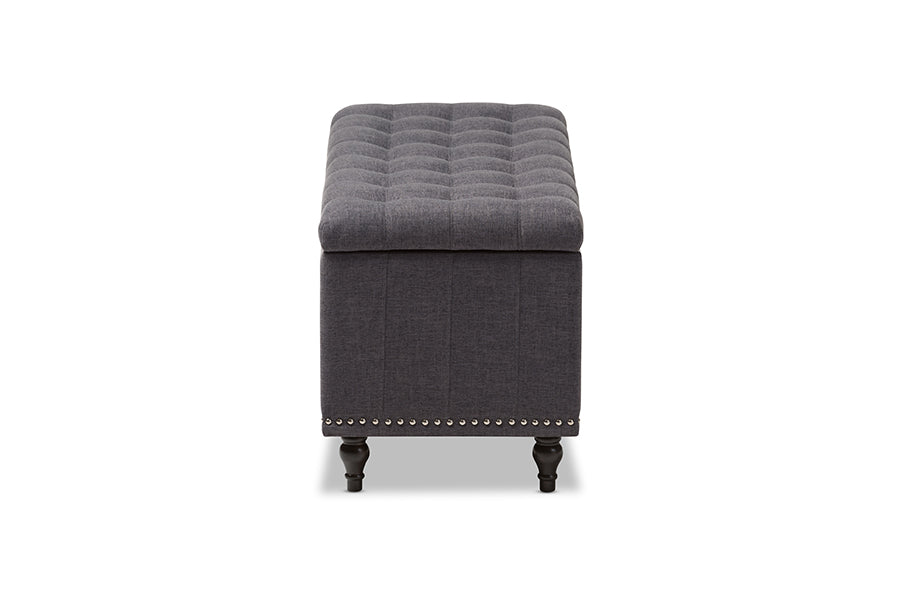 Kaylee Modern Classic Dark Grey Fabric Upholstered Button-Tufting Storage Ottoman Bench